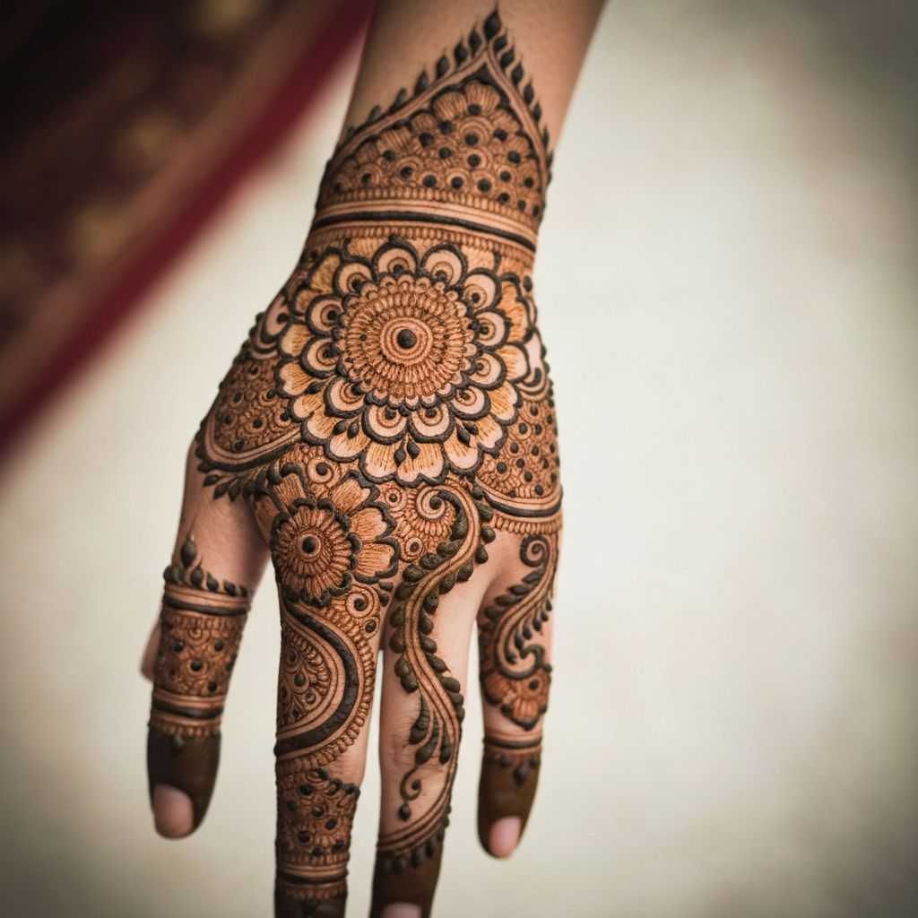 Bridal mehndi back hand design